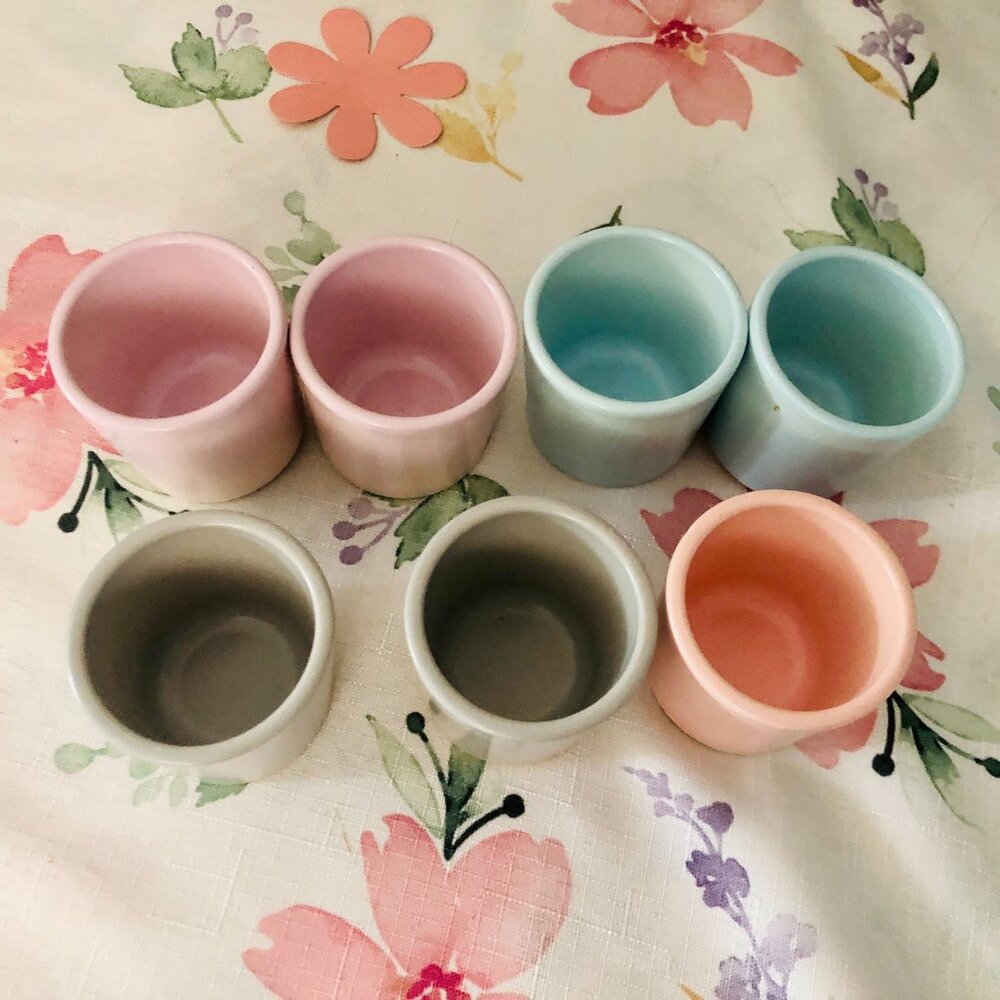 Set of 7 Vintage Ceramic Ramekins Germany Pastel Colors Oven Proof Stoneware Cup - Picture 2 of 7